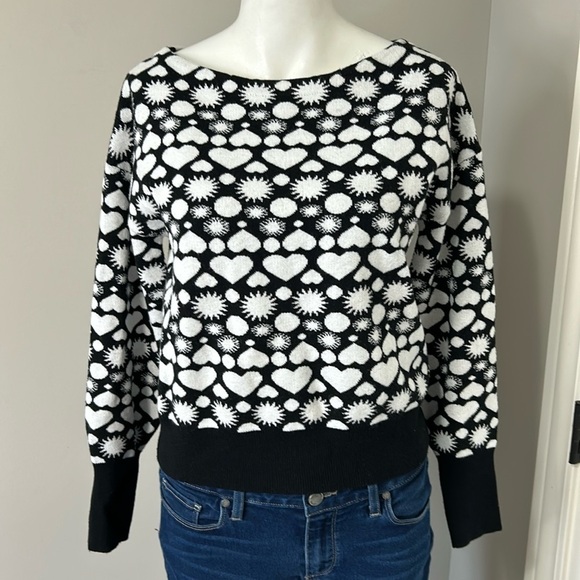 Maeve Anthropologie Heart Sweater Boat Neck Black White Sun Size XSmall - Picture 5 of 13